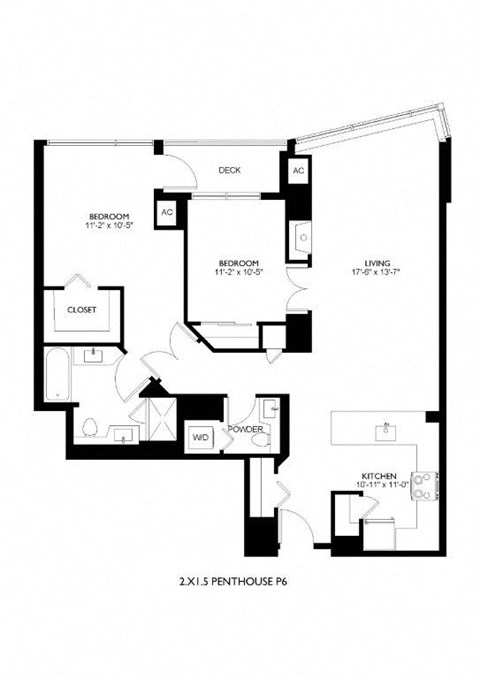 Floor plan for 2 beds, 1.5 baths, 1147 sqft